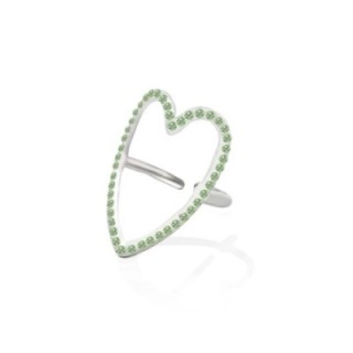 Anello Regolabile Cuore con Strass Verdi Acciaio