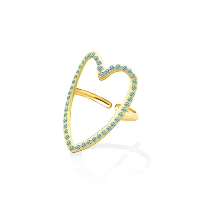 Anello Regolabile Cuore con Strass Verdi Acciaio