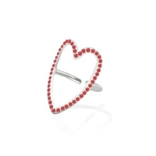 Anello Regolabile Cuore con Strass Rossi Acciaio