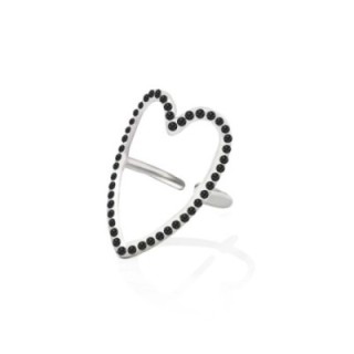 Anello Regolabile Cuore con Strass Neri Acciaio