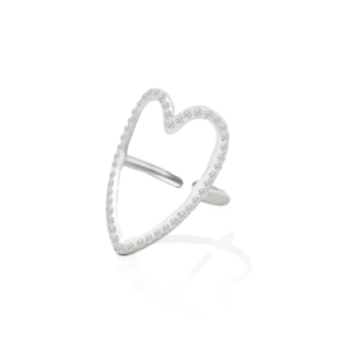 Anello Regolabile Cuore con Strass Bianchi Acciaio
