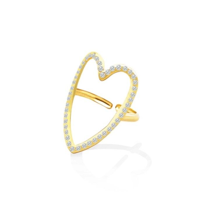 Anello Regolabile Cuore con Strass Bianchi Acciaio
