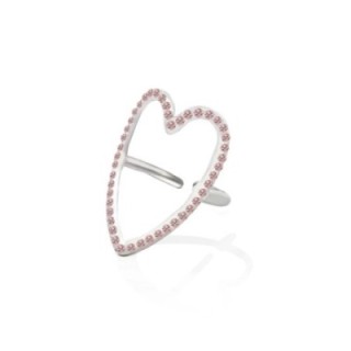 Anello Regolabile Cuore con Strass Rosa Acciaio