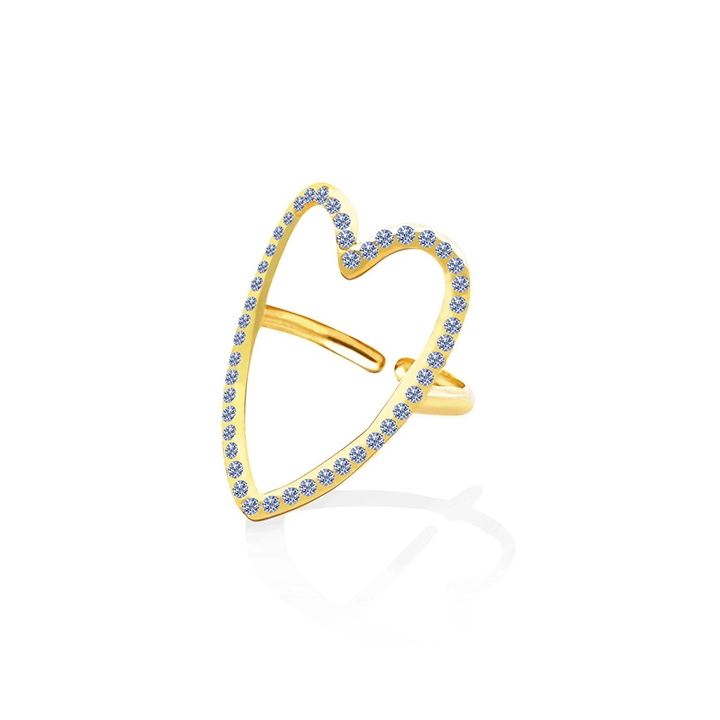 Anello Regolabile Cuore con Strass Blu Acciaio