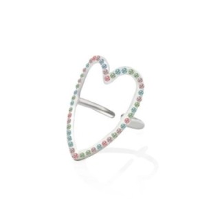 Anello Regolabile Cuore con Strass Multicolore Acciaio