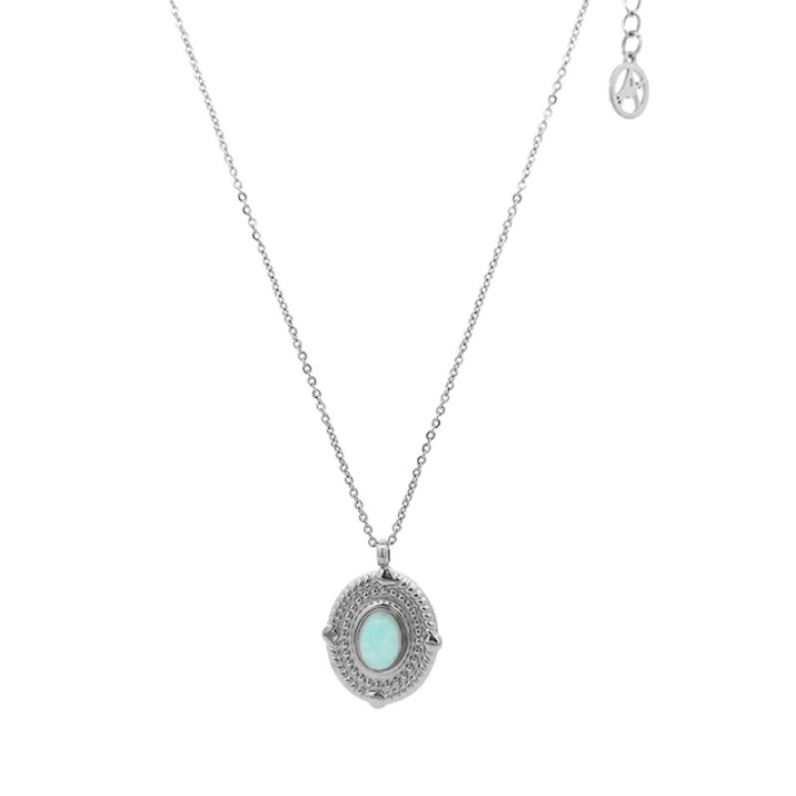Girocollo Amuleto Maya Acciaio Argento con Pietra Turchese