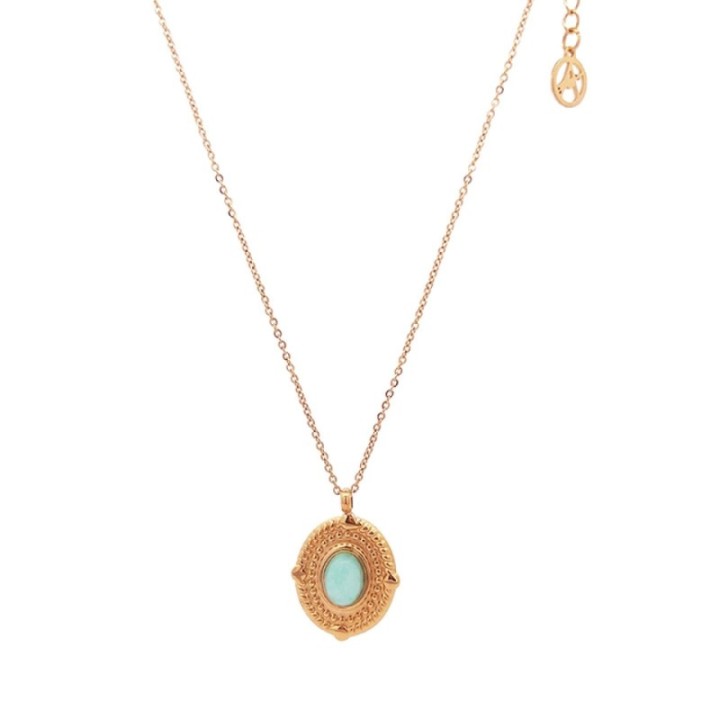 Girocollo Amuleto Maya Acciaio Oro Rosa con Pietra Turchese