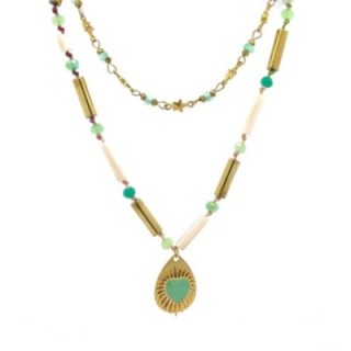 Girocollo Doppio-Filo Pendente Cuore Verde Acciaio 316L