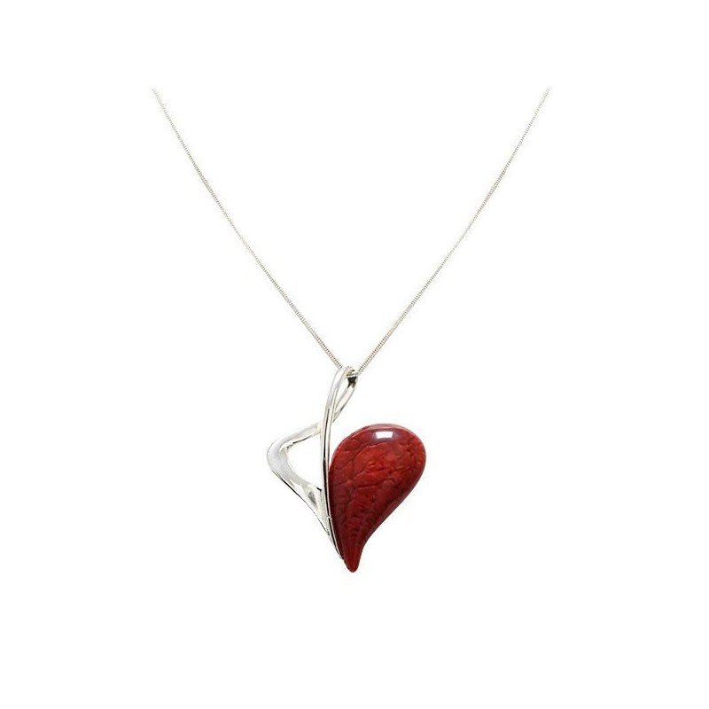 Collana Bijoux Ciondolo Metà Cuore Pietra Rossa