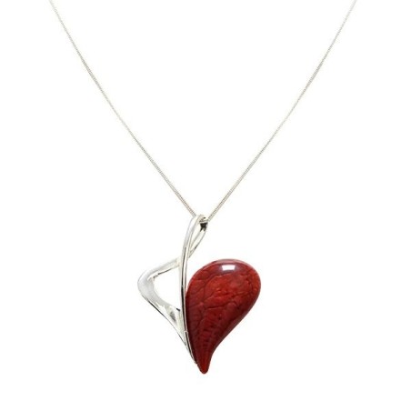 Collana Bijoux Ciondolo Metà Cuore Pietra Rossa