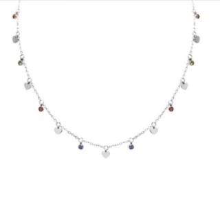 Girocollo Pendenti Cuoricini Zirconia Multicolore Acciaio Argentato