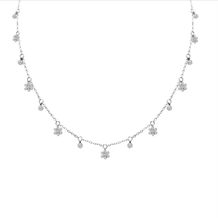 Girocollo Pendenti Margherite Zirconia Bianca Acciaio Argentato