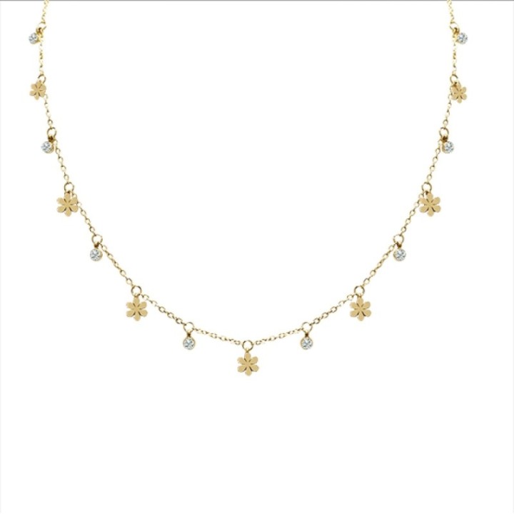 Girocollo Pendenti Margherite Zirconia Bianca Acciaio Dorato