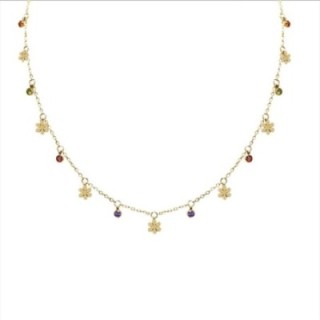 Girocollo Pendenti Margherite Zirconia Multicolore Acciaio Dorato
