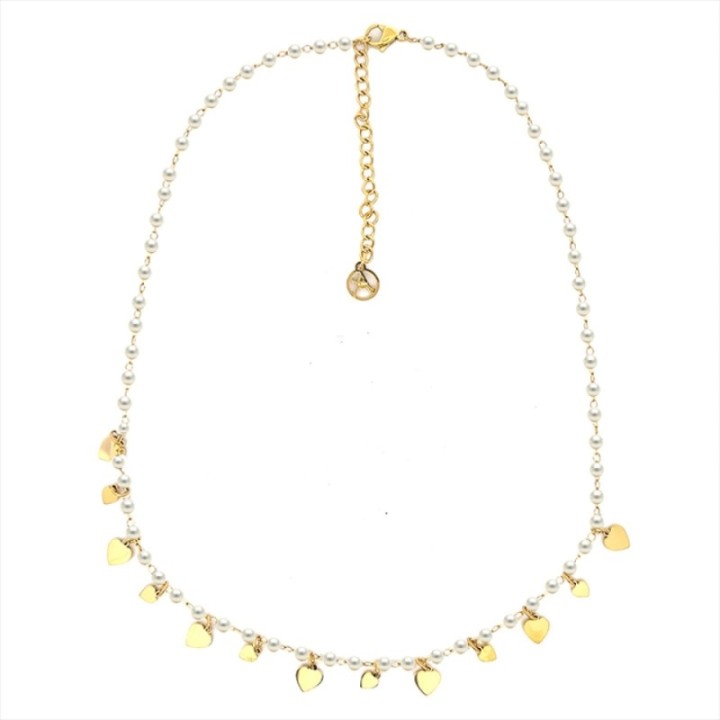 Girocollo Perle Cuoricini Acciaio 316L Dorato
