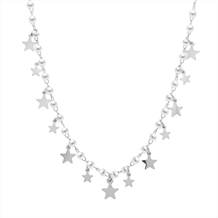 Girocollo Perle Stelline Acciaio 316L Argentato