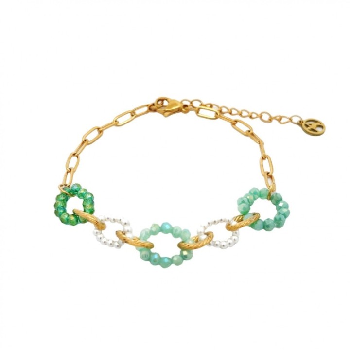 Bracciale Multi-Cerchi Cristalli Verdi Acciaio 316L