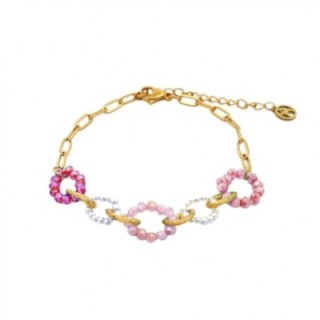 Bracciale Multi-Cerchi Cristalli Rosa Acciaio 316L