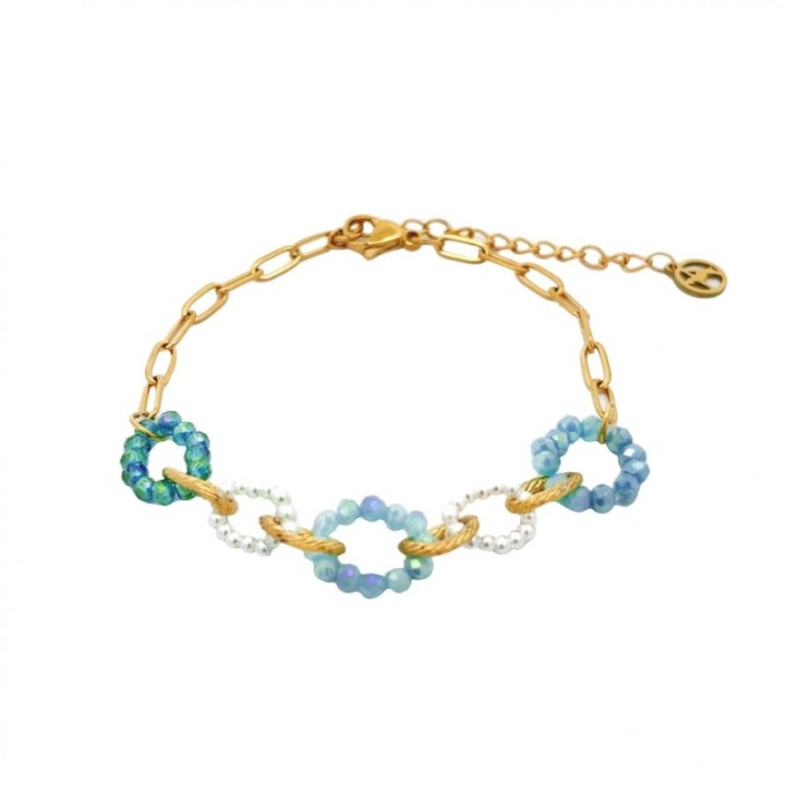 Bracciale Multi-Cerchi Cristalli Azzurri Acciaio 316L