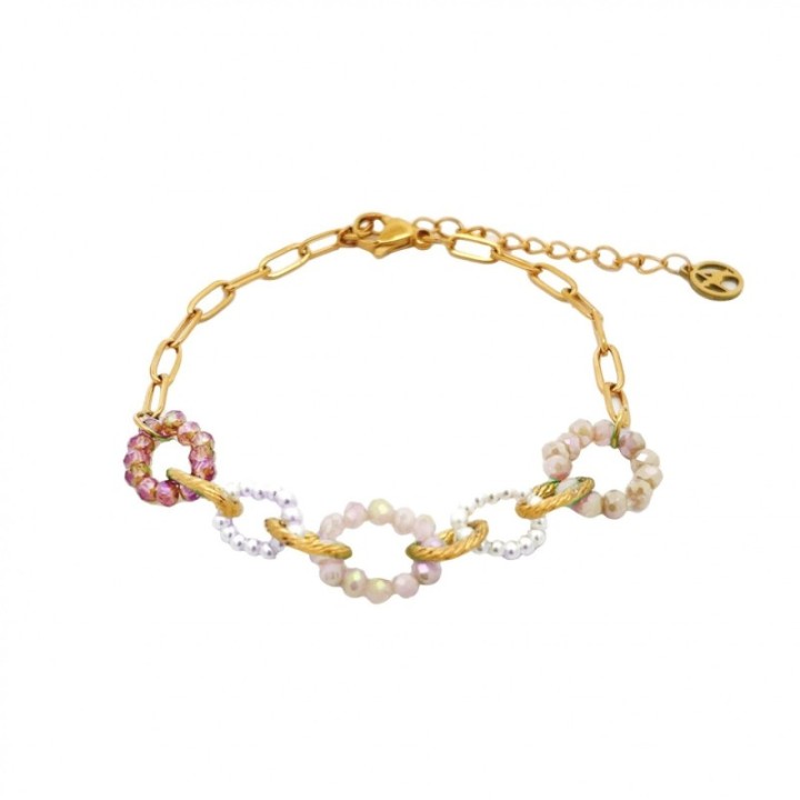 Bracciale Multi-Cerchi Cristalli Beige Acciaio 316L