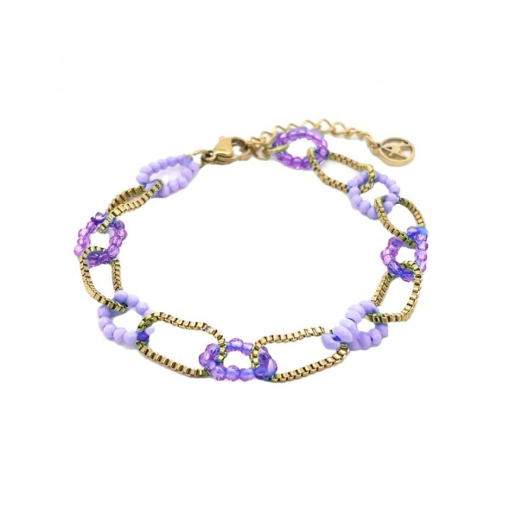Bracciale Multi-Cerchi Cristalli Viola Acciaio 316L