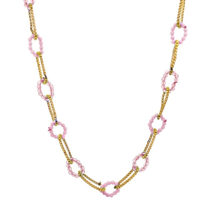 Girocollo Multi-Cerchi Cristalli Rosa Acciaio 316L