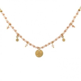 Girocollo Perline Cristalli Champagne con Pendenti Acciaio 316L