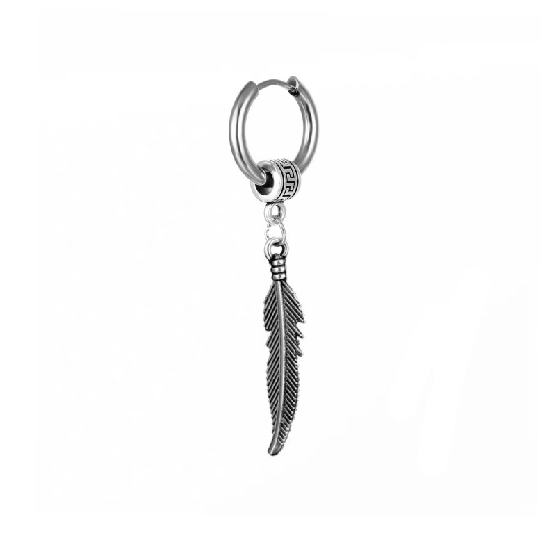 Pendente Uomo Cerchio con Piuma Acciaio 316L