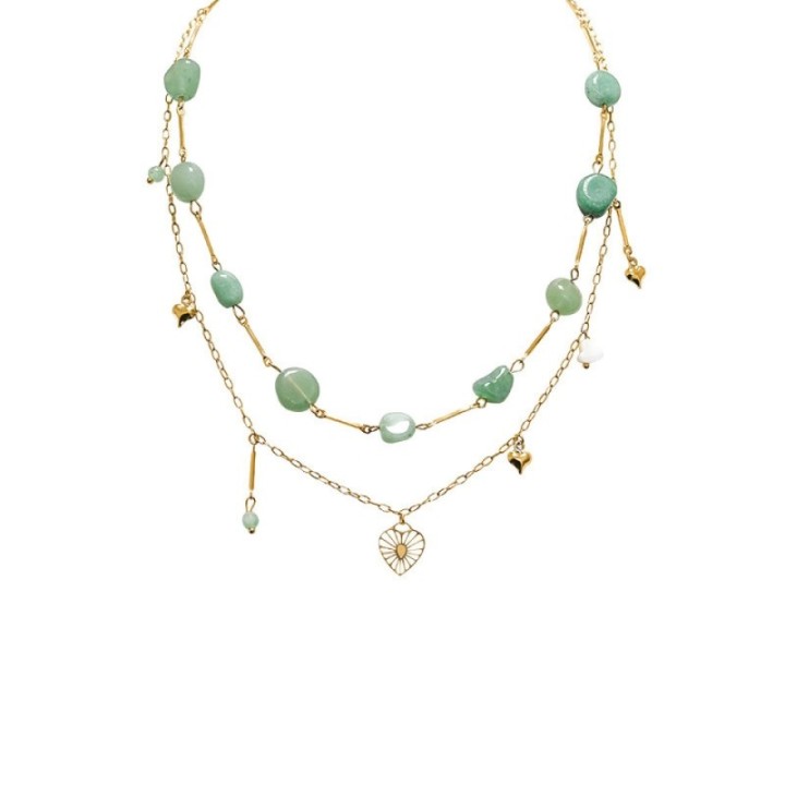 Girocollo Doppio-Filo Pietre Verdi e Charms Acciaio 316L