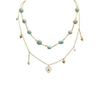 Girocollo Doppio-Filo Pietre Celesti e Charms Acciaio 316L