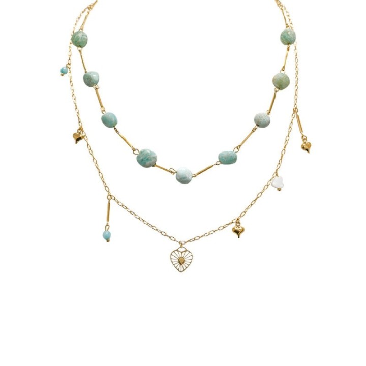 Girocollo Doppio-Filo Pietre Celesti e Charms Acciaio 316L