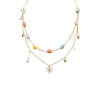 Girocollo Doppio-Filo Pietre Multicolore e Charms Acciaio 316L