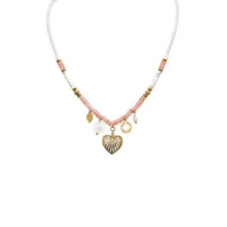 Girocollo Perline Bianco-Rosa Charms Acciaio 316L