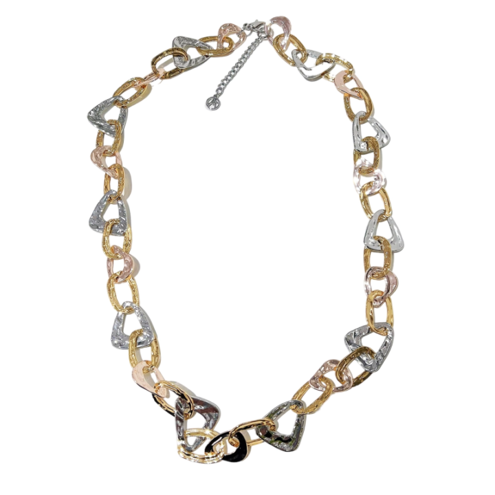 Collana Bijoux Lunga Catena Triangolare Tricolore