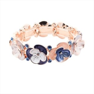 Bracciale Bijoux Elastico Fior di Loto Strass Smaltato Blu