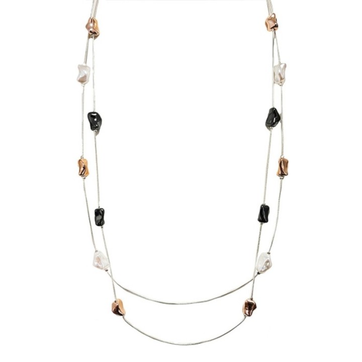 Collana Bijoux Lunga Doppio-Filo Pepite Tricolore