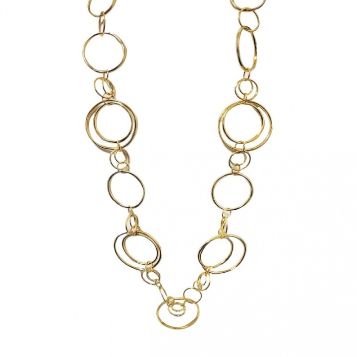 Collana Bijoux Lunga Catena Cerchi Dorati