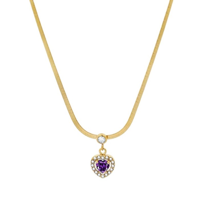 Girocollo Snake Cuor di Zirconia Viola Acciaio