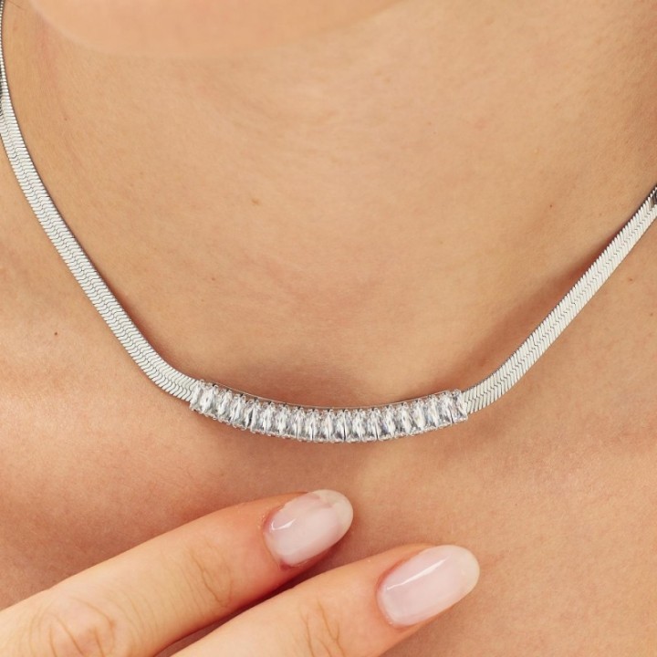Giro-Diadema Modernista Snake Zirconia Acciaio