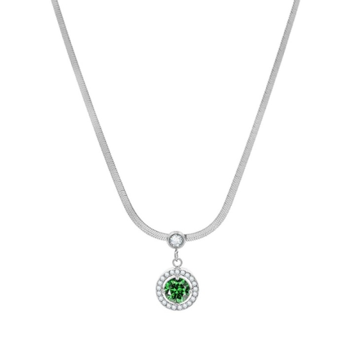 Girocollo Snake Tondo Zirconia Verde Acciaio