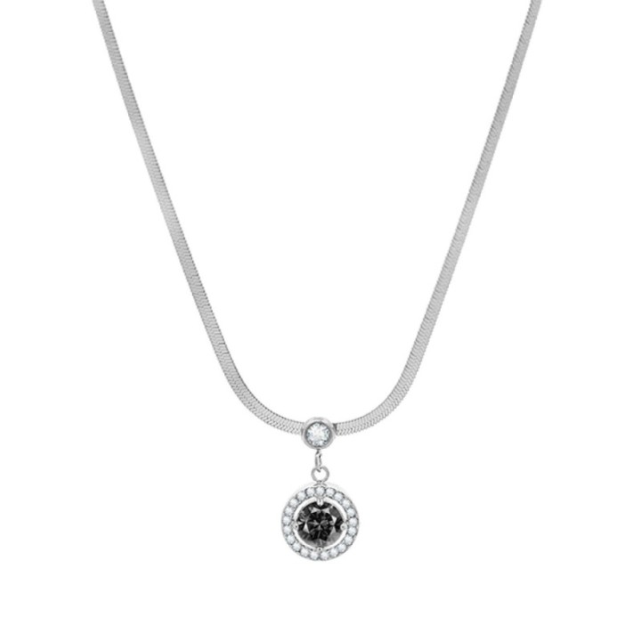 Girocollo Snake Tondo Zirconia Nera Acciaio