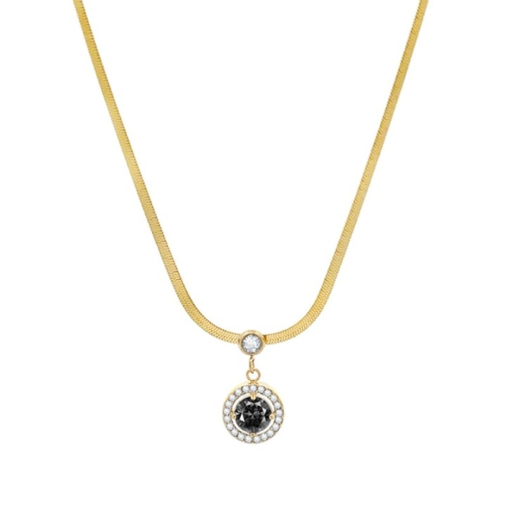 Girocollo Snake Tondo Zirconia Nera Acciaio