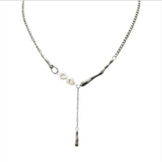 Choker Nappa a Y con Perla Fiume Acciaio
