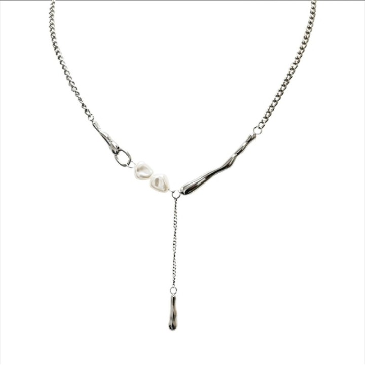 Choker Nappa a Y con Perla Fiume Acciaio