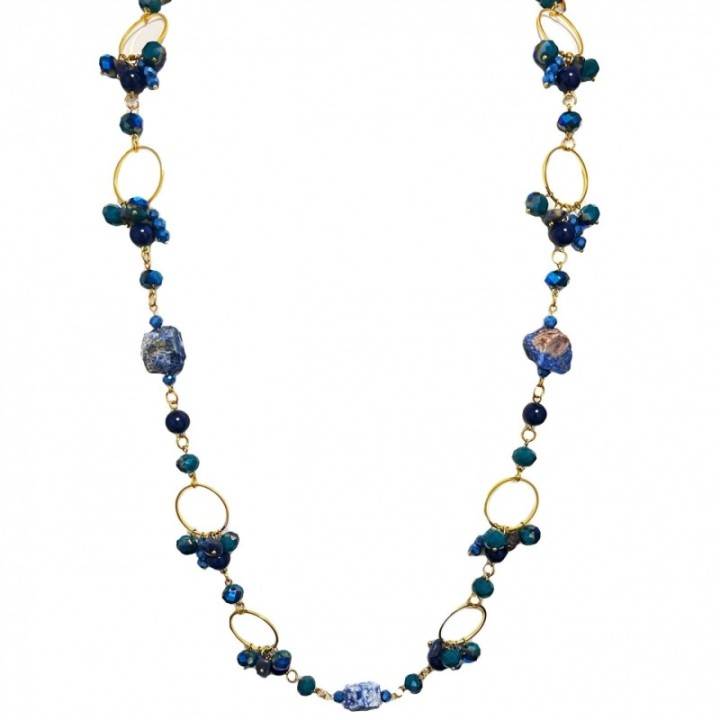 Collana Bijoux Lunga Pietre Cristalli Blu