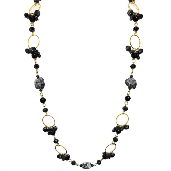 Collana Bijoux Lunga Pietre Cristalli Neri