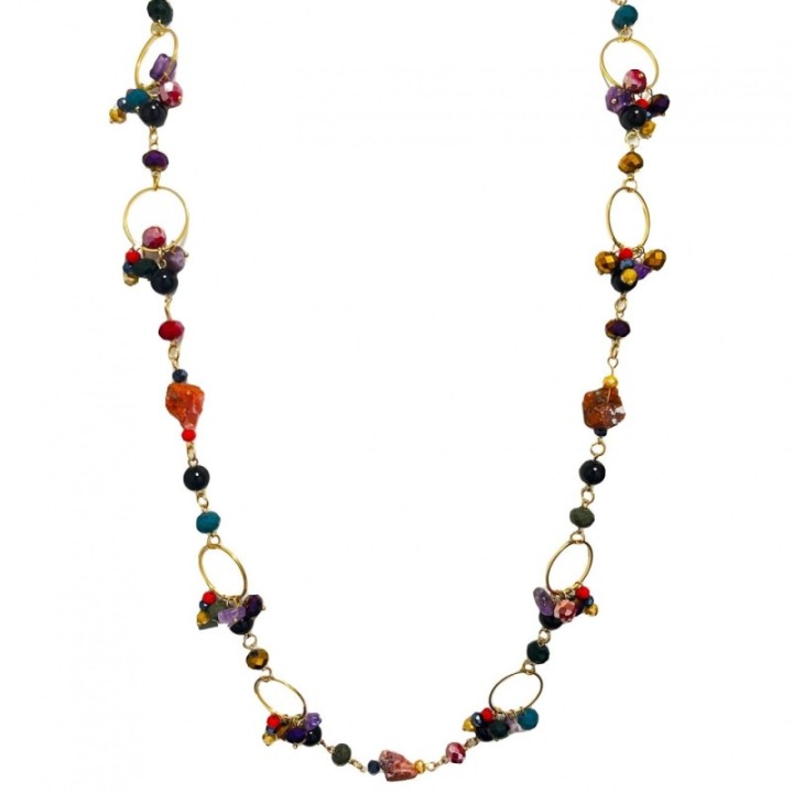 Collana Bijoux Lunga Pietre Cristalli Multicolore