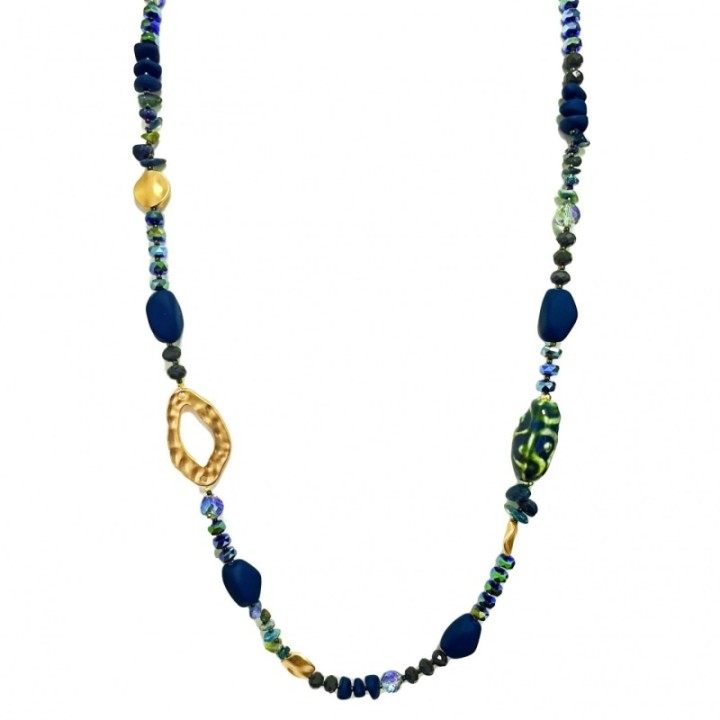 Collana Bijoux Lunga Kenya Pietre Cristalli Blu