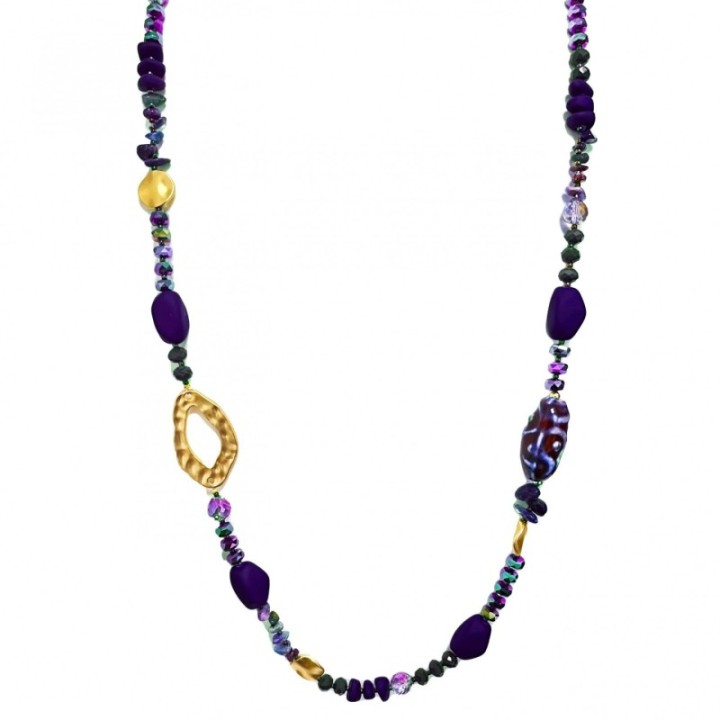 Collana Bijoux Lunga Kenya Pietre Cristalli Viola