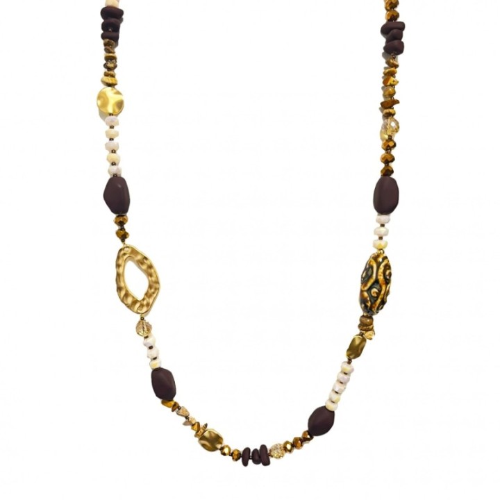 Collana Bijoux Lunga Kenya Pietre Cristalli Marrone